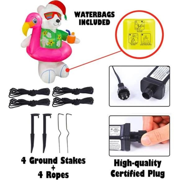 6ft Christmas Inflatables Hawaiian Polar Bear with Flamingo Pool Float Decor - Picture 5 of 6